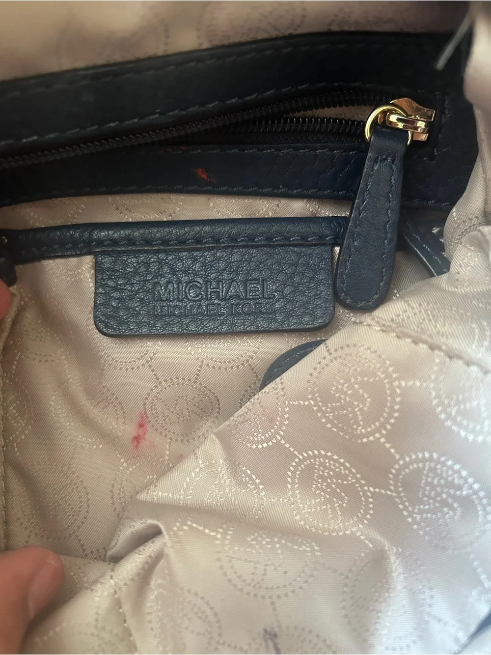 Michael Kors Navy Pebbled Leather Shoulder Bag with Gold Hardware